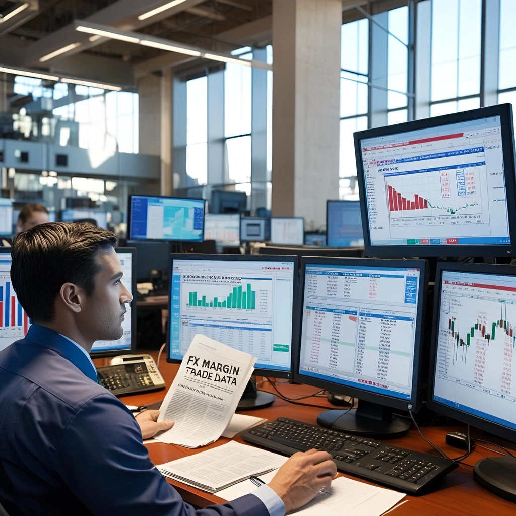 Investor analyzing economic and corporate data with charts and graphs for fundamental analysis